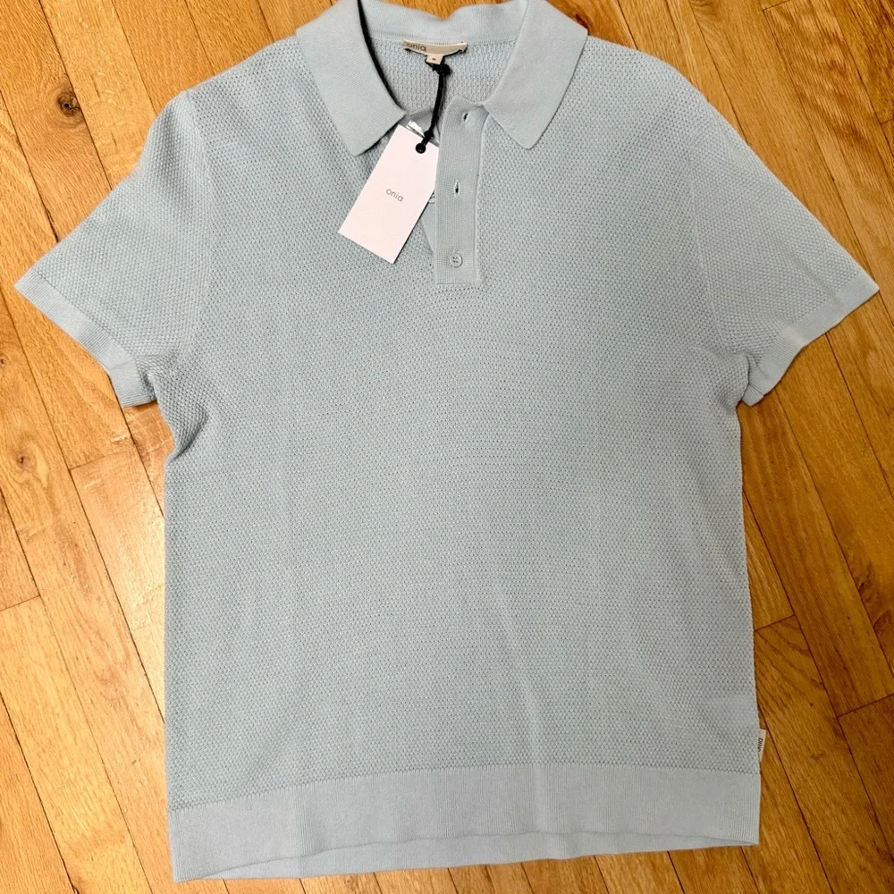 Onia Sky Blue Waffle Polo Shirt  Brand New with Tags - Picture 2 of 6